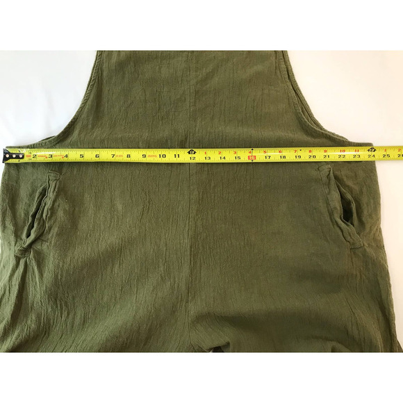 Women's Overall Jumpsuit Bib Trouser Wide Leg 100% Cotton Olive Green Size 5xl - Picture 7 of 10